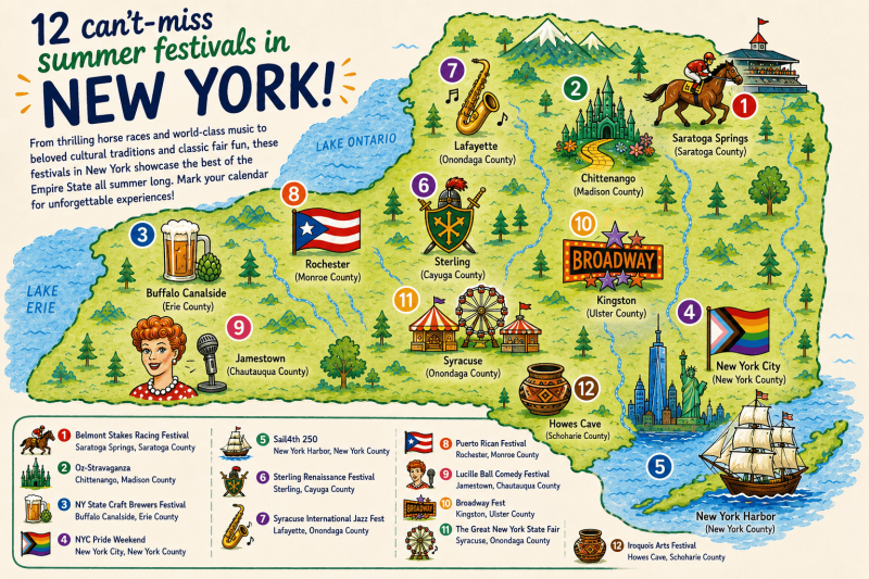 While a New York City summer is packed with events, concerts, and street fairs, travelers in the know mark their calendars for a broad range of festivals in New York state.