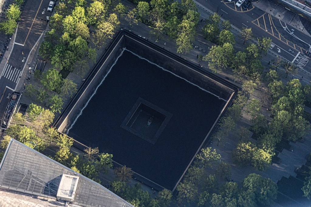 bird's eye view of 9/11 memorial